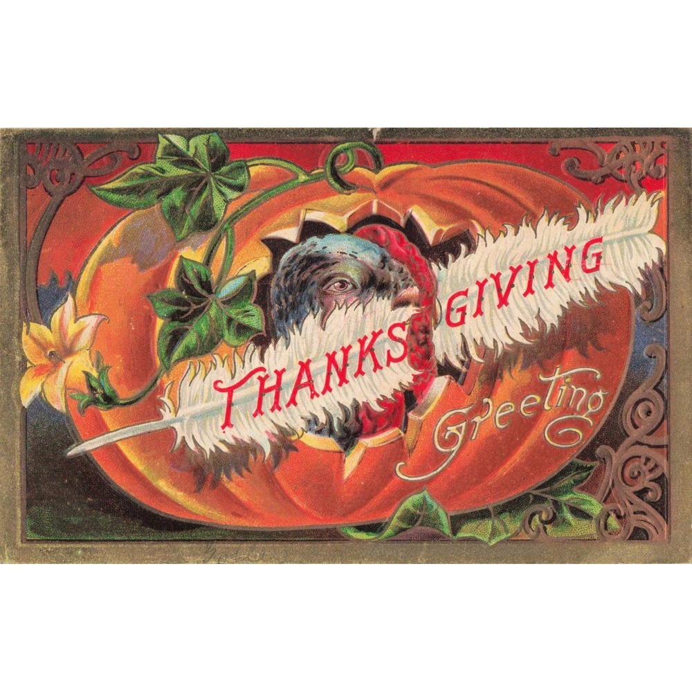 Vintage 1909 Thanksgiving Greeting Postcard Turkey Pumpkin Embossed Series No 3 - Picture 1 of 2
